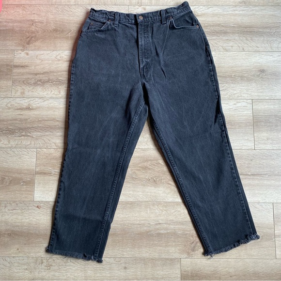 Vintage Levi’s 631 jeans orange tab black denim raw hem high waist mom style - Picture 4 of 10